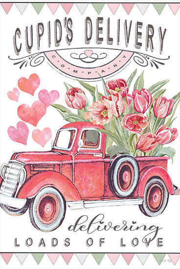 Cindy Jacobs CIN2896 - CIN2896 - Cupid's Delivery Truck - 12x18 Cupid's Delivery Truck, Truck, Red Truck, Valentine's Day, Love, Flowers, Hearts from Penny Lane