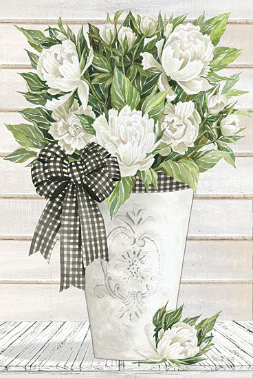Cindy Jacobs CIN2907 - CIN2907 - White Peonies - 12x18 White Peonies, Peonies, Bouquet, Flowers, Black & White Gingham, Bow, Shabby Chic, Shiplap from Penny Lane