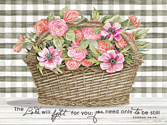 Cindy Jacobs CIN2925 - CIN2925 - The Lord Will Fight For You - 16x12 The Lord Will Fight for You, Bible Verse, Exodus, Flowers, Basket, Black & White Plaid from Penny Lane