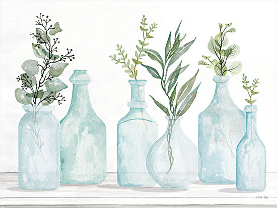 Cindy Jacobs CIN2939 - CIN2939 - Simple Elegance I - 16x12 Glass Bottles, Bottles, Greenery, Still Life, Neutral Palette, Elegance, Shabby Chic, Country French from Penny Lane