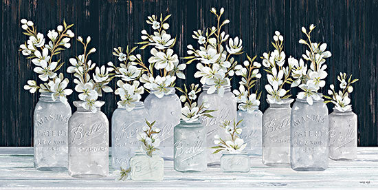 Cindy Jacobs CIN2973 - CIN2973 - Spring Blooms in a Row - 18x9 Spring Blossoms, Flowers, White Flowers, Spring, Glass Jars, Mason Jars, Ball Jars, Still Life from Penny Lane