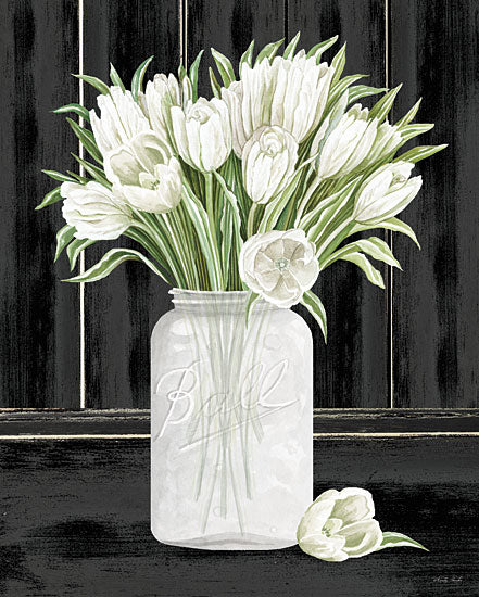 Cindy Jacobs CIN2978 - CIN2978 - Tulips in a Jar - 12x16 Tulips, Flowers, White Flowers, Bouquet, Botanical, Ball Jar, Glass Jar, Shabby Chic from Penny Lane