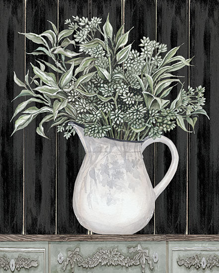 Cindy Jacobs CIN2980 - CIN2980 - Sage Greenery in a Pitcher - 12x16 Sage Greenery, Greenery, Pitcher, Country French, Shabby Chic, Black Background from Penny Lane