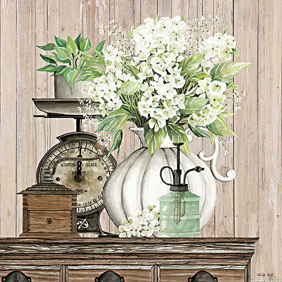 Cindy Jacobs CIN2982 - CIN2982 - Farmhouse Finds I - 12x12 Still Life, Country, Flowers, White Flowers, Bouquet, Pitcher, Scale, Still Life from Penny Lane