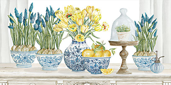 Cindy Jacobs CIN3008 - CIN3008 - Spring Blooms - 18x9 Spring Blooms, Flowers, Still Life, Blue & White, Blue & White China, Spring Flowers, Springtime, Still Life, Cloche, Lemons, Kitchen from Penny Lane