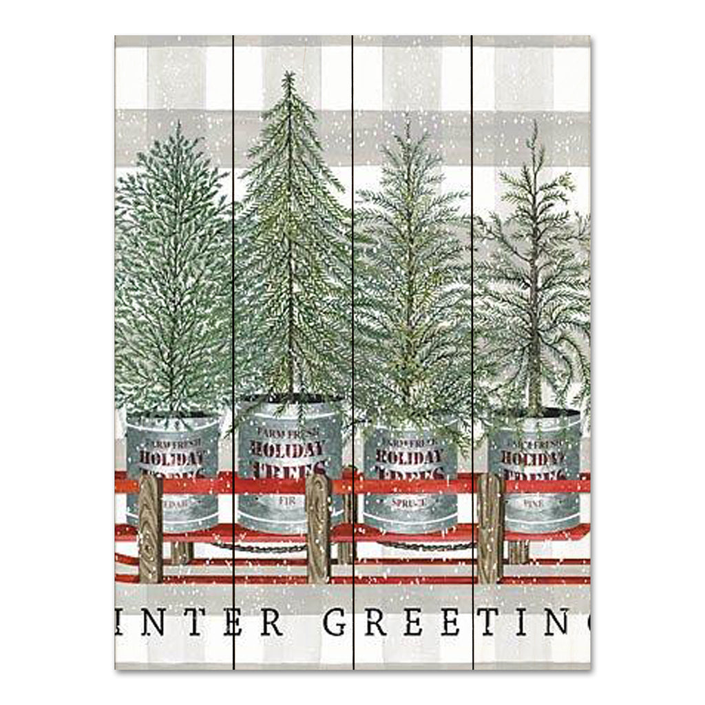 Cindy Jacobs CIN3076PAL - CIN3076PAL - Winter Greetings - 16x12 Winter, Greetings, Trees, Christmas Trees, Pine Trees, Sled, Typography, Signs, Still Life, Plaid from Penny Lane