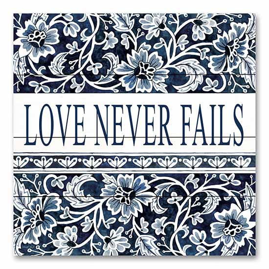 Cindy Jacobs CIN3085PAL - CIN3085PAL - Love Never Fails - 12x12 Love Never Fails, Flowers, Blue & White, Patterns, Typography, Signs from Penny Lane