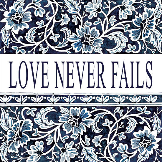 Cindy Jacobs CIN3085 - CIN3085 - Love Never Fails - 12x12 Love Never Fails, Flowers, Blue & White, Patterns, Typography, Signs from Penny Lane