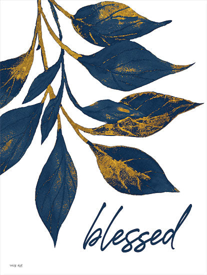 Cindy Jacobs CIN3087 - CIN3087 - Blessed Navy Gold Leaves - 12x16 Blessed, Navy, Gold, Leaves, Typography, Signs from Penny Lane