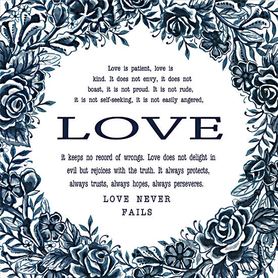 Cindy Jacobs CIN3097 - CIN3097 - Love is Patient - 12x12 Love is Patient, Bible Verse, Corinthians, Religious, Blue & White, Flowers, Love, Typography, Signs from Penny Lane