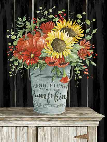 Cindy Jacobs CIN3122 - CIN3122 - Colors of Fall Floral - 12x16 Flowers, Sunflowers, Pumpkins, Galvanized Bucket, Still Life, Fall, Autumn, Country from Penny Lane