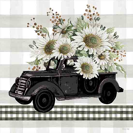 Cindy Jacobs CIN3124 - CIN3124 - Sunflower Truck - 12x12 Whimsical, Truck, Black Truck, Flowers, White Sunflower, Fall, Greenery, Berries, Plaids from Penny Lane