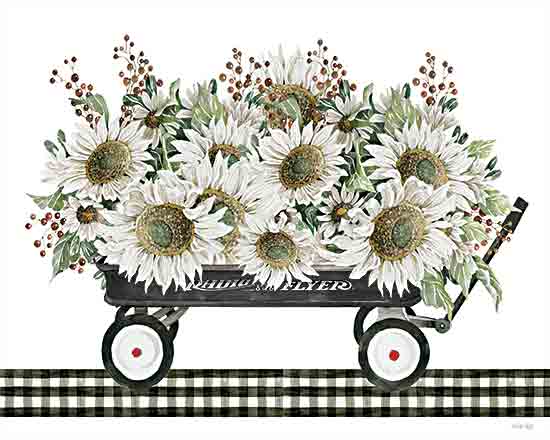 Cindy Jacobs CIN3125 - CIN3125 - Sunflower Wagon - 16x12 Still Life, Wagon, Fall, Fall Flowers, Flowers, White Sunflowers, Sunflowers, Greenery, Berries, Black & White Plaid, Farmhouse/Country from Penny Lane
