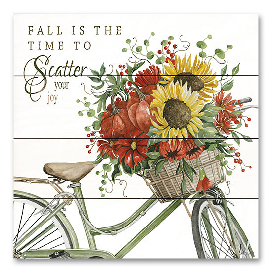 Cindy Jacobs CIN3128PAL - CIN3128PAL - Fall is the Time to Scatter Your Joy - 12x12 Fall is the Time to Scatter Your Joy, Bike, Bicycle, Flowers, Sunflowers, Fall Flowers, Fall, Autumn, Typography, Signs from Penny Lane