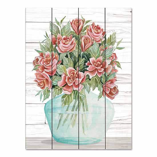 Cindy Jacobs CIN3243PAL - CIN3243PAL - Farmhouse Flowers IV - 12x16 Flowers, Red Flowers, Glass Vase,  Still Life, Wood Background, Bouquet, Botanical from Penny Lane
