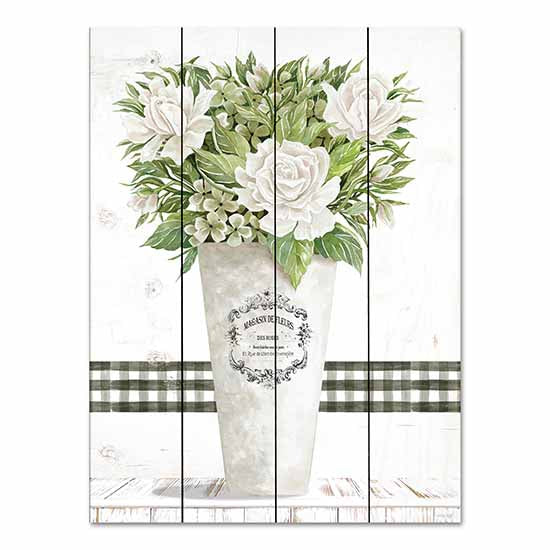 Cindy Jacobs CIN3284PAL - CIN3284PAL - White Roses - 12x16 White Roses, Roses, Flowers, Pail, Plaid, Greenery, Still Life, Neutral Palette from Penny Lane
