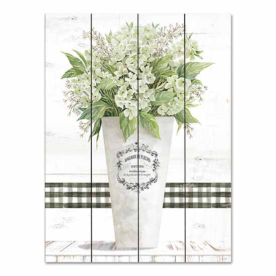 Cindy Jacobs CIN3285PAL - CIN3285PAL - White Hydrangea - 12x16 White Hydrangeas, Hydrangeas, Flowers, Pail, Plaid, Greenery, Still Life, Neutral Palette from Penny Lane