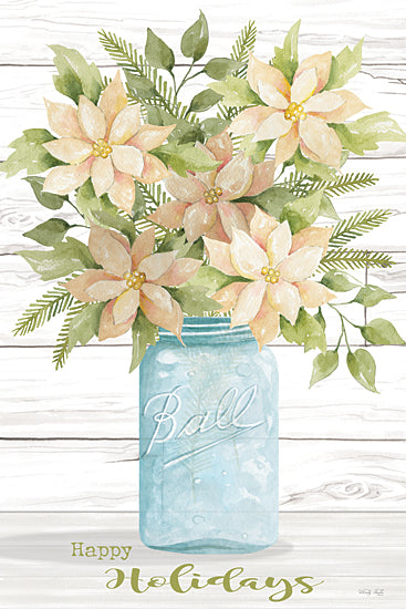 Cindy Jacobs CIN3293 - CIN3293 - Happy Holidays White Poinsettias - 12x18 Happy Holidays, Christmas, Flowers, Poinsettias, Ball Jar, Greenery, Signs from Penny Lane