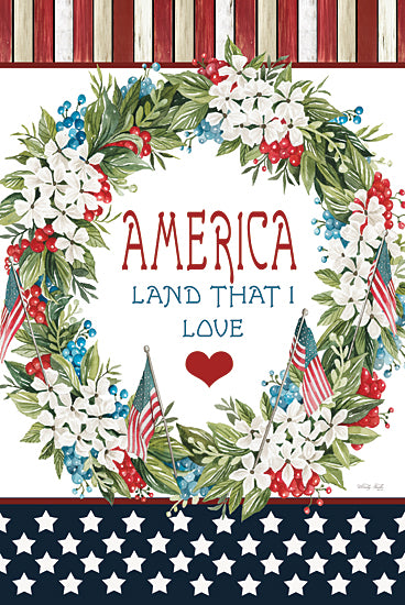 Cindy Jacobs CIN3300 - CIN3300 - Land That I Love - 12x18 America, Land that I Love, Patriotic, Red, White & Blue, American Flag, Wreath, Stars, Typography, Signs from Penny Lane