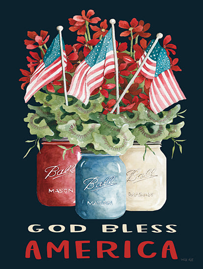 Cindy Jacobs CIN3301 - CIN3301 - God Bless America - 12x16 God Bless America, Still Life, Ball Jar, Flowers, Geraniums, American Flags, Red, White & Blue, Typography, Signs from Penny Lane