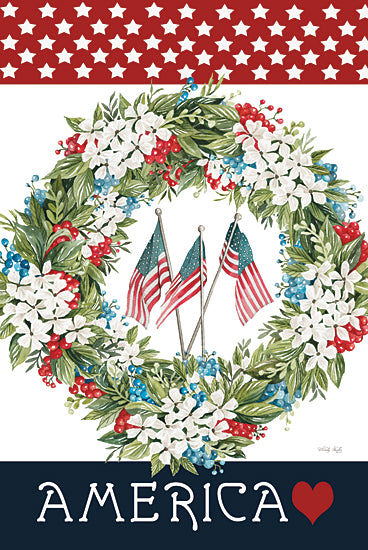 Cindy Jacobs CIN3304 - CIN3304 - America Love - 12x18 America, Wreath, American Flags, Flowers, Red, White & Blue, Patriotic, Stars, Signs from Penny Lane