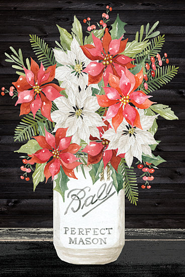 Cindy Jacobs CIN3320 - CIN3320 - Merry Poinsettias I - 12x18 Christmas, Holidays, Poinsettias, Flowers, Christmas Flowers, Ball Jar, Country, Greenery from Penny Lane