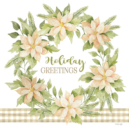 Cindy Jacobs CIN3330 - CIN3330 - Holiday Greetings Wreath - 12x12 Christmas, Holidays, Holiday Greetings, Wreath, Pink Poinsettias, Christmas Flowers, Greenery, Signs, Typography from Penny Lane