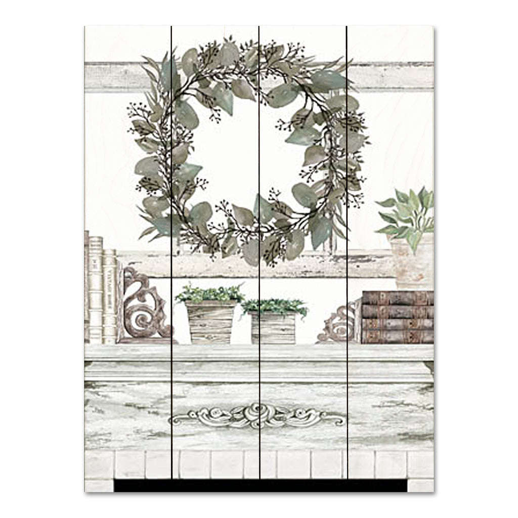 Cindy Jacobs CIN3477PAL - CIN3477PAL - Timeless Beauty - 16x12 Still Life, Wreath, Books, Bookends, Fireplace, Potted Plants, Green Plants, Neutral Palette from Penny Lane