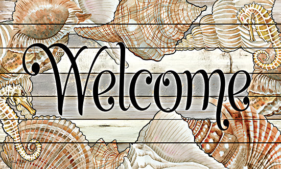 Cindy Jacobs CIN3489 - CIN3489 - Welcome Shells - 18x12 Coastal, Shells, Sea Horses, Welcome, Typography, Signs, Textual Art, Wood Background from Penny Lane