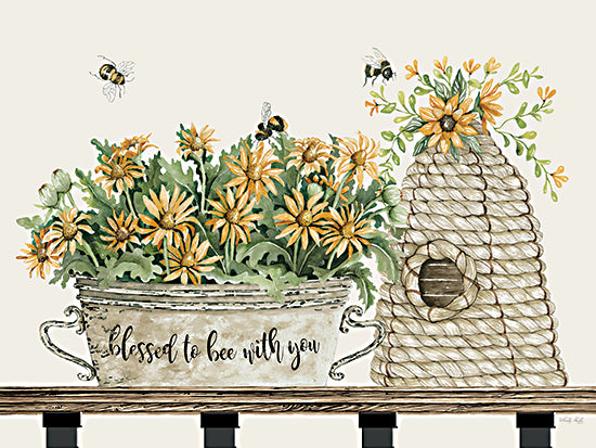 Cindy Jacobs CIN3497 - CIN3497 - Blessed to Be With You Bee Hive - 16x12 Blessed to Be With You, Bees, Bee Skep, Bee Hive, Flowers, Galvanized Pail, Still Life from Penny Lane