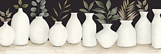 Cindy Jacobs CIN3526A - CIN3526A - Ebony and Ivory - 36x12 Still Life, White Vases, Greenery, Leaves, Ebony and Ivory, Black Background, Bohemian from Penny Lane