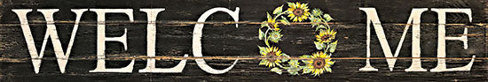 Cindy Jacobs CIN3565 - CIN3565 - Welcome 1 - 36x6 Welcome, Typography, Signs, Flowers, Sunflowers, Fall, Wreath, Wood Background, Dark Background from Penny Lane
