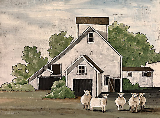 Cindy Jacobs CIN3578 - CIN3578 - Sheep On Alert - 16x12 Barn, Farm, White Barn, Sheep, Trees, Landscape, Farmhouse/Country from Penny Lane