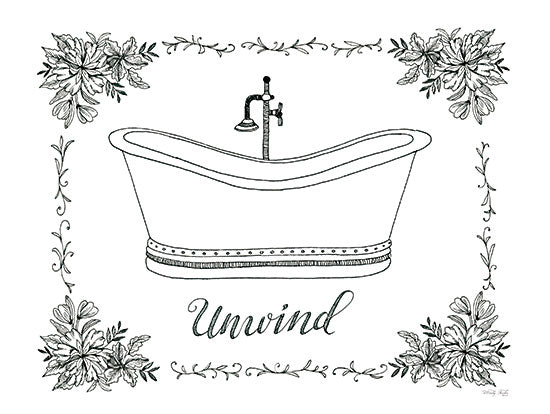 Cindy Jacobs CIN3610 - CIN3610 - Unwind Bath Tub - 16x12 Bath, Bathroom, Bathtub, Unwind, Typogrpahy, Signs, Textual Art, Flowers, Black & White from Penny Lane