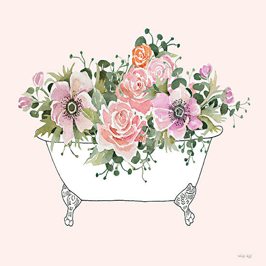 Cindy Jacobs CIN3611 - CIN3611 - Pink Floral Bath Tub I - 12x12 Bath, Bathtub, Flowers, Clawfoot Tub, Whimsical, Vintage, Spring, Spring Flowers from Penny Lane