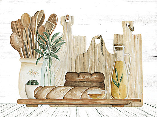 Cindy Jacobs CIN3623 - CIN3623 - Tuscan Bread Board - 16x12 Kitchen, Still Life, Bread, Bread Board, Cutting Boards, Olive Oil, Wooden Spoons, Olives, Neutral Colors from Penny Lane