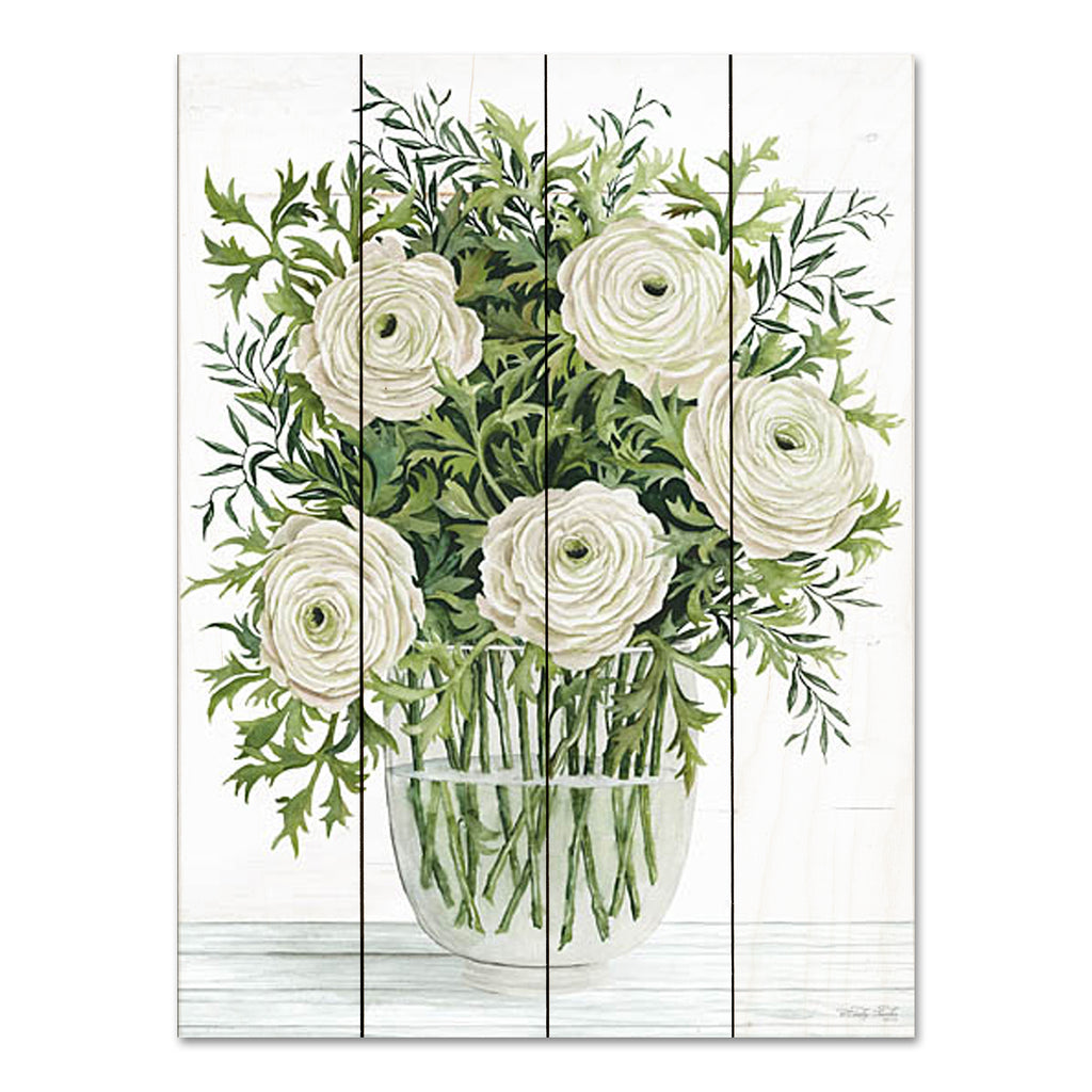 Cindy Jacobs CIN3671PAL - CIN3671PAL - Ranunculus on White - 12x16 Flowers, Bouquet, Ranunculus, White Ranunculus, Vase, Cottage/Country, Spring from Penny Lane