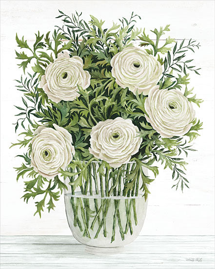 Cindy Jacobs CIN3671 - CIN3671 - Ranunculus on White - 12x16 Flowers, Bouquet, Ranunculus, White Ranunculus, Vase, Cottage/Country, Spring from Penny Lane
