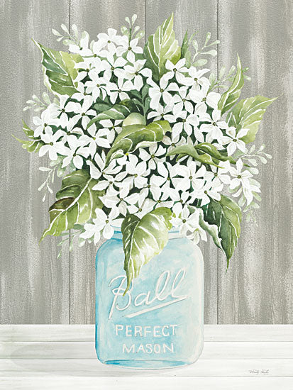 Cindy Jacobs CIN3673 - CIN3673 - Country Floral Gathering - 12x16 Flowers, White Flowers, Bouquet, Ball Canning Jar, Blue Canning Jar, Farmhouse/Country, Gray Background from Penny Lane