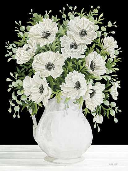 Cindy Jacobs CIN3680 - CIN3680 - Pitcher in Bloom II    - 12x16 Flowers, White Flowers, Pitcher, White Pitcher, Bouquet, Blooms, Spring, Spring Flowers, Greenery, French Country, Black Background from Penny Lane
