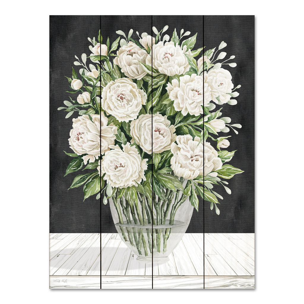 Cindy Jacobs CIN3681PAL - CIN3681PAL - Peonies in a Vase - 12x16 Flowers, Peonies, White Flowers, Greenery, Glass Vase, Bouquet, Spring, Spring Flowers, Black Background from Penny Lane