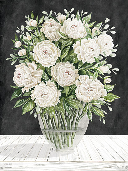 Cindy Jacobs CIN3681 - CIN3681 - Peonies in a Vase - 12x16 Flowers, Peonies, White Flowers, Greenery, Glass Vase, Bouquet, Spring, Spring Flowers, Black Background from Penny Lane
