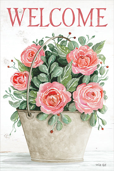 Cindy Jacobs CIN3765 - CIN3765 - Welcome Roses in Pail - 12x18 Welcome, Roses, Flowers, Pail, Summer, Cottage/Country, Typography, Signs from Penny Lane