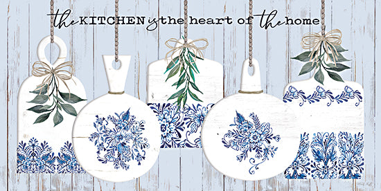 Cindy Jacobs CIN3858 - CIN3858 - The Kitchen is the Heart of the Home - 24x12 Kitchen, The Kitchen is the Heart of the Home, Typography, Signs, Textual Art, Blue and White China, Patterns, Greenery, Still Life, French Country from Penny Lane