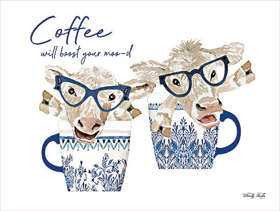 Cindy Jacobs CIN3868 - CIN3868 - Coffee Will Boost Your Moo-d - 16x12 Humor, Kitchen, Coffee, Coffee Will Boost Your Moo-d, Typography, Signs, Cows, Coffee Mugs, Blue & White China, Patterns, Cows with Glasses from Penny Lane