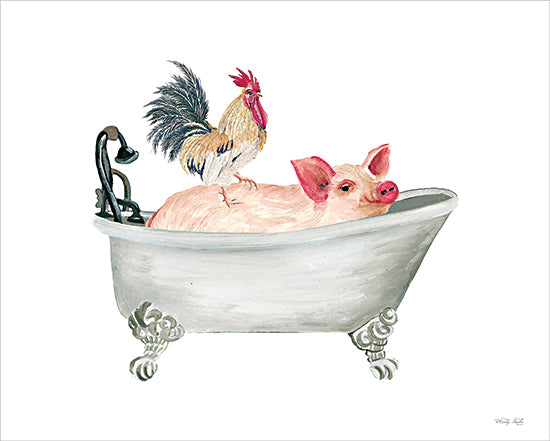 Cindy Jacobs CIN3894 - CIN3894 - Farm Bath Tub Friends I - 16x12 Bath, Bathroom, Still Life, Animal Stack, Bathtub, Whimsical, Farm Animals, Pig, Rooster, Farmhouse/Country from Penny Lane