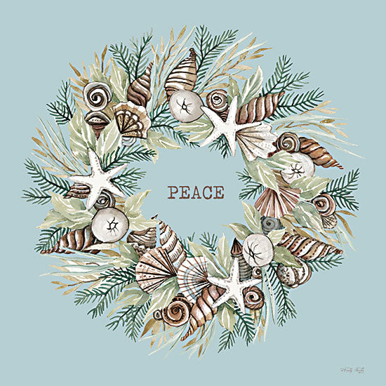 Cindy Jacobs CIN3949 - CIN3949 - Peace Coastal Wreath - 12x12 Coastal, Christmas, Wreath, Shells, Starfish, Greenery,  Peace, Typography, Signs from Penny Lane