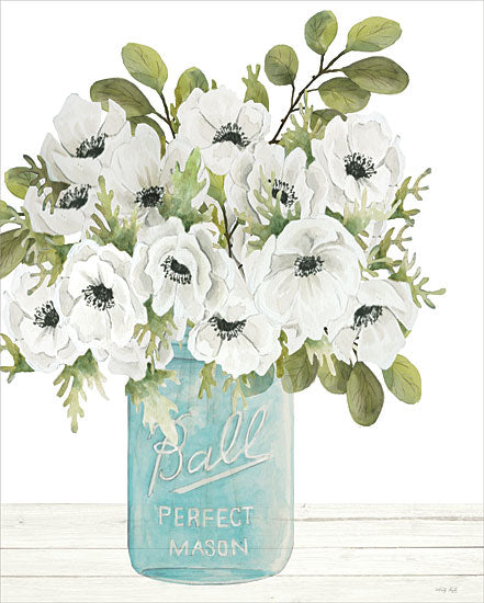 Cindy Jacobs CIN3979 - CIN3979 - Poppies for You - 12x16 Flowers, Poppies, White Poppies, Ball Canning Jar, Bouquet, Farmhouse/Country, Greenery, Blue Canning Jar from Penny Lane