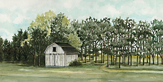 Cindy Jacobs CIN3994 - CIN3994 - Tucked in the Trees - 18x9 Barn, White Barn, Trees, Landscape, Forest, Tucked in the Trees, Green, Farmhouse/Country from Penny Lane