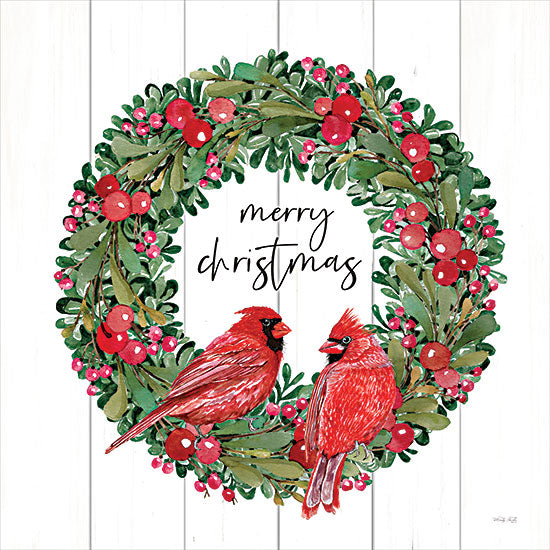 Cindy Jacobs CIN3996 - CIN3996 - Merry Christmas Cardinal Wreath - 12x12 Christmas, Holidays, Cardinals, Wreath, Flowers, Red Flowers, Merry Christmas, Typography, Signs, Winter, Wood Slats, Nature from Penny Lane